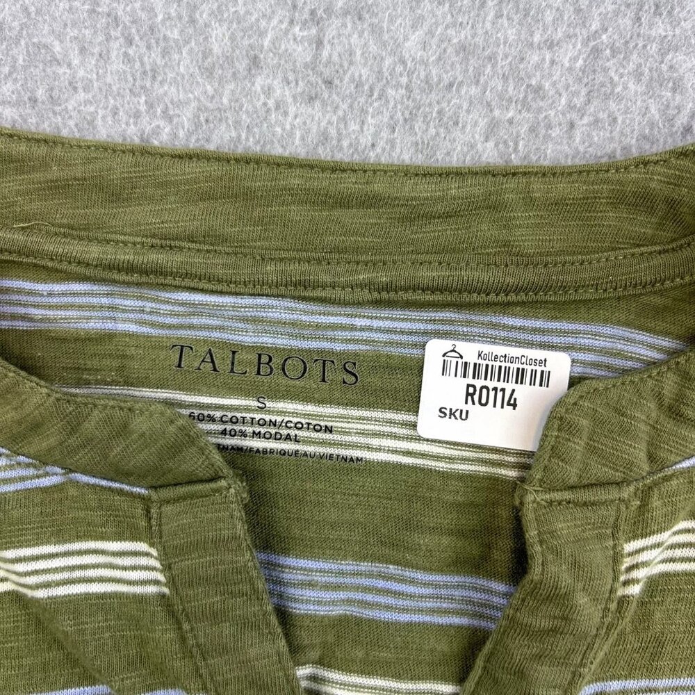 Talbots Shirt Womens Small Green Blue Striped V Neck Long Sleeve Casual Ladies - Picture 4 of 5